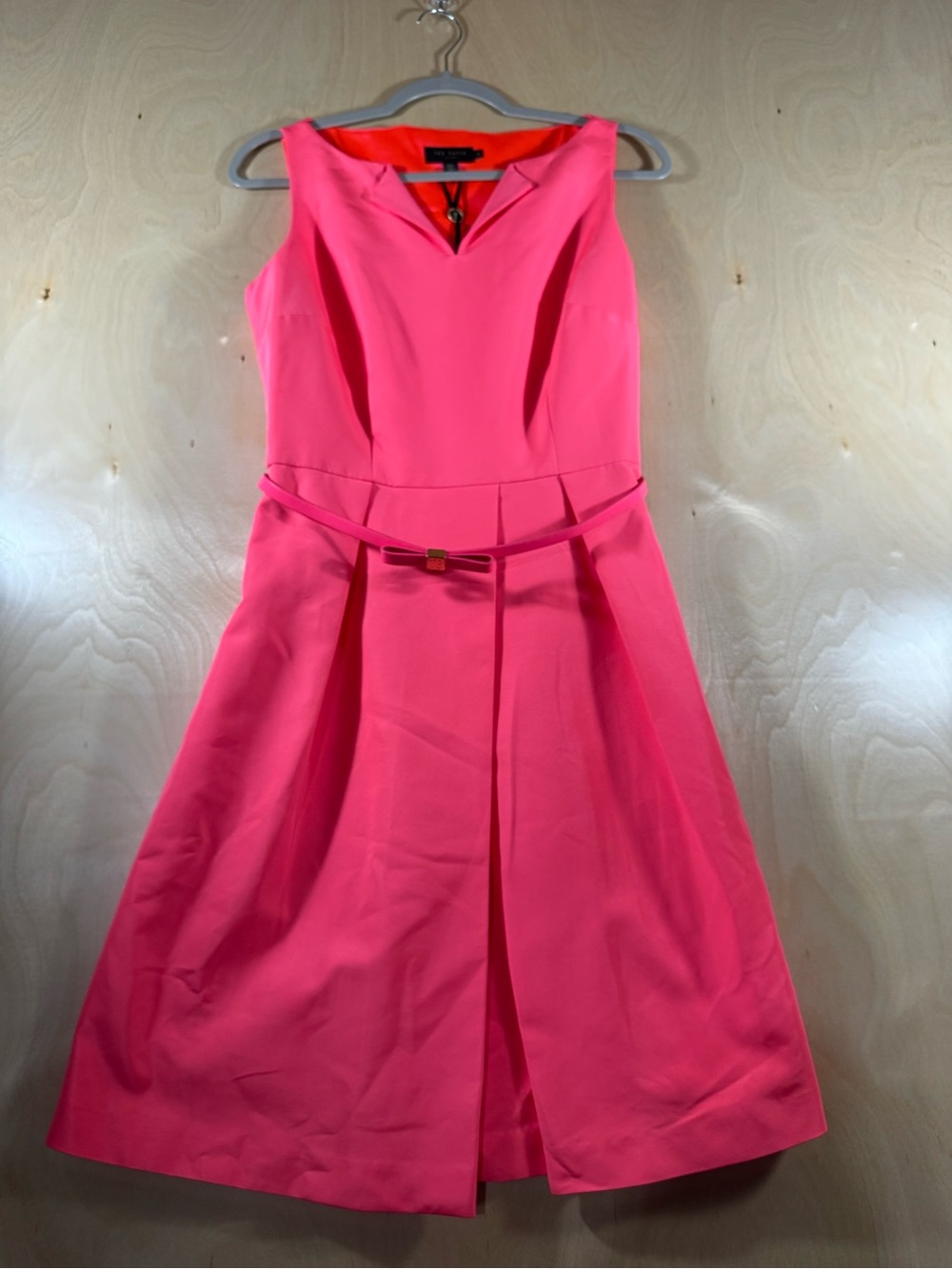 Ted Baker Bright Pink Sleeveless Midi Dress with Belt Size 3